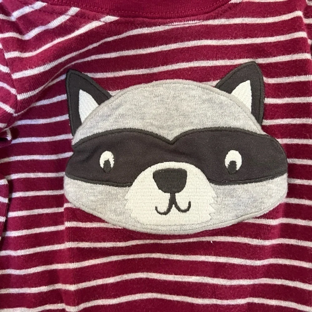 2 Carters longsleeve baby onesies camo “Little Hunk” striped red & white raccoon